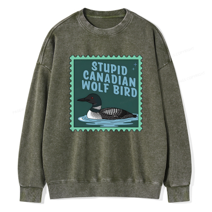 Pagewings Stupid Canadian Wolf Bird Unisex Washed Sweatshirt