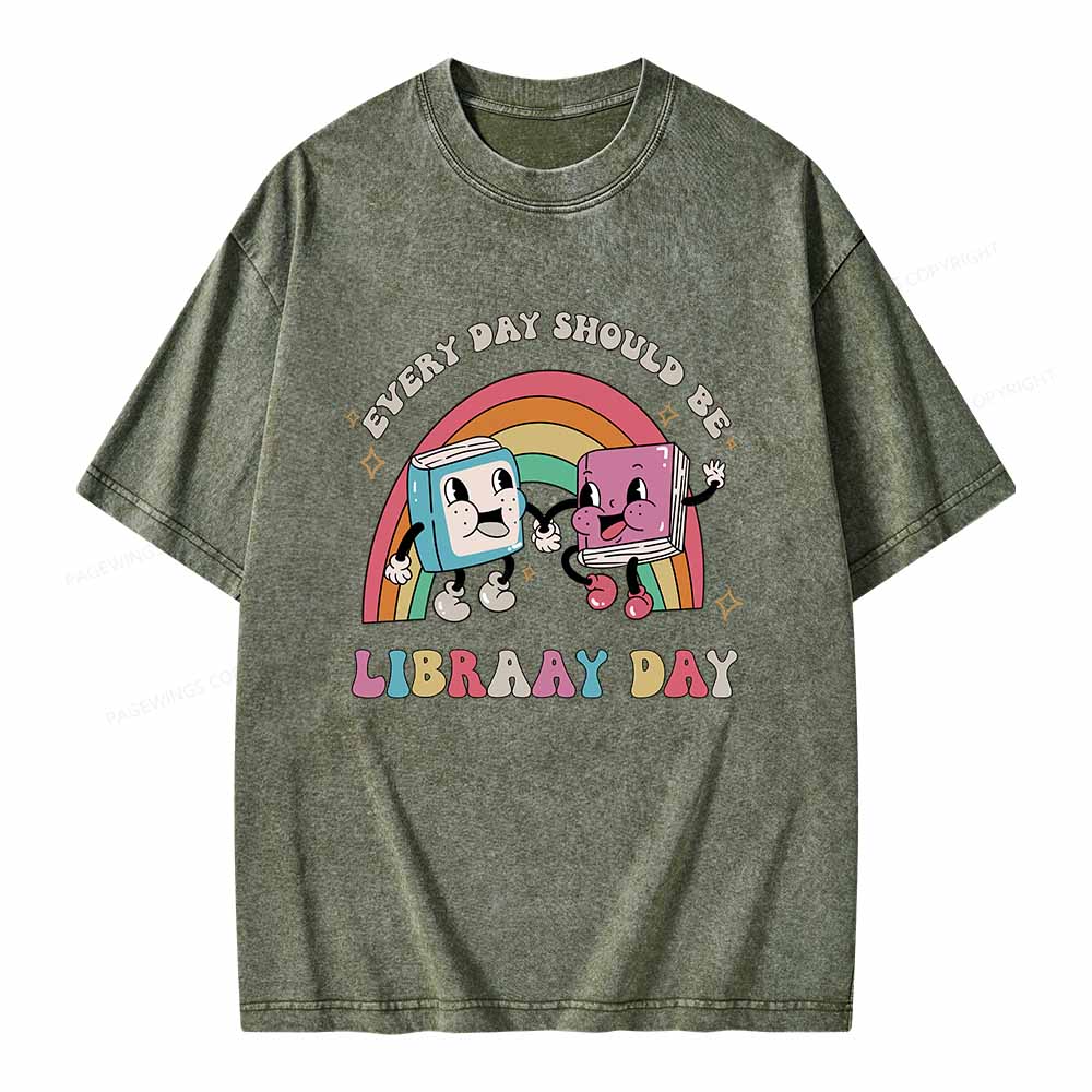 Pagewings Every Day Should be Library Day Unisex Washed T-shirt