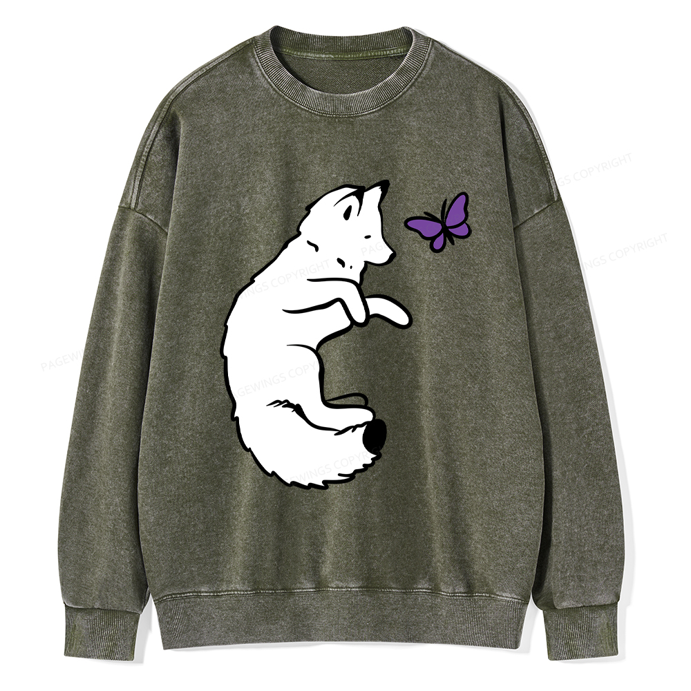 Pagewings Snow Fox Unisex Washed Sweatshirt