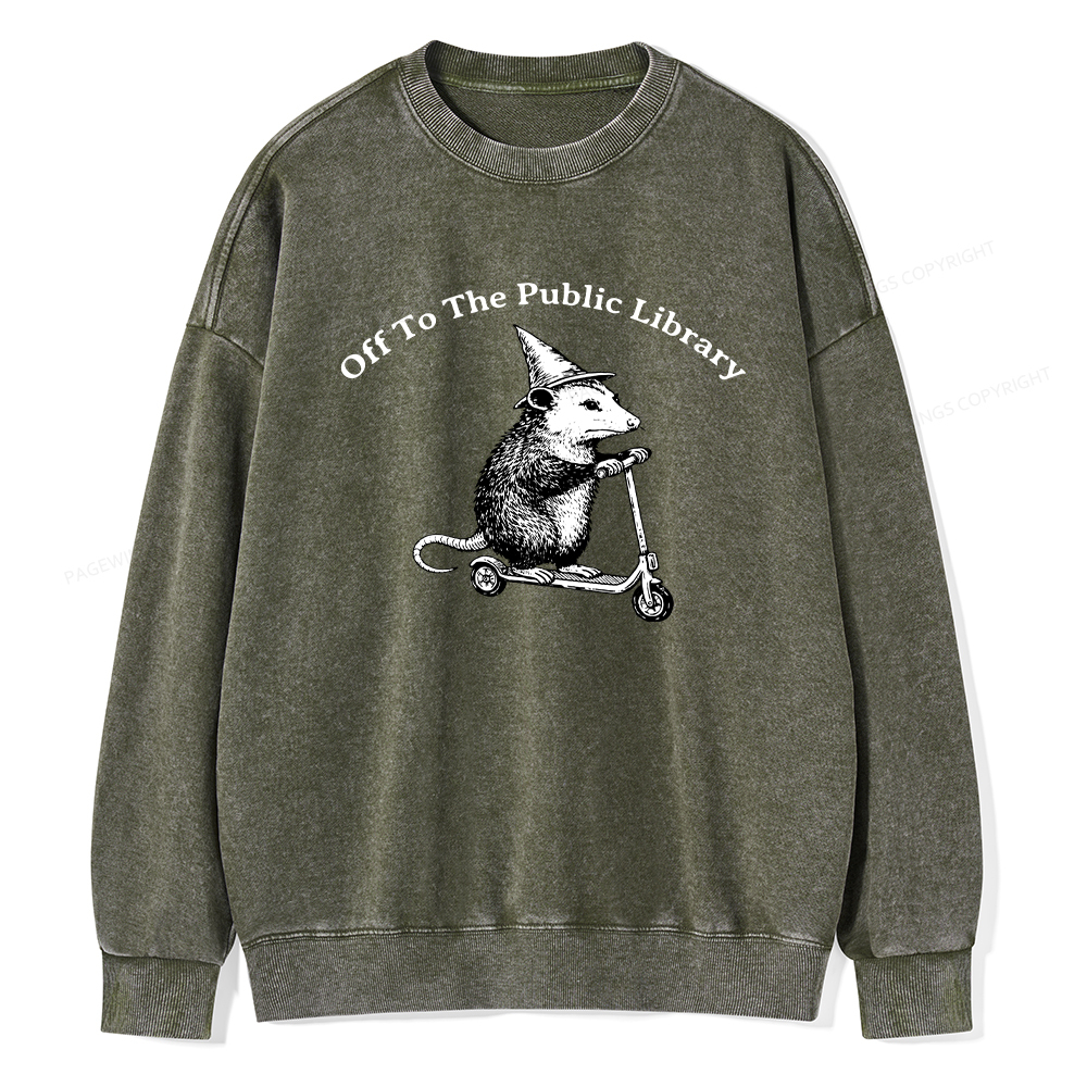 Pagewings Off To The Public Library Unisex Washed Sweatshirt