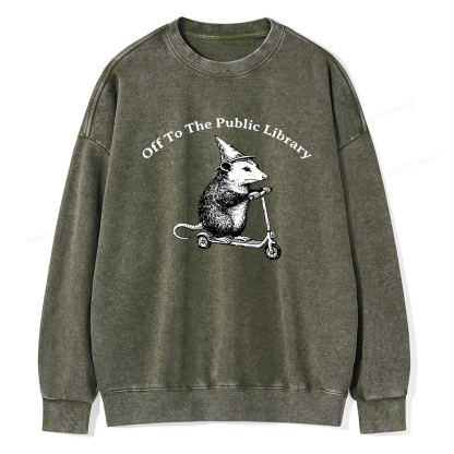Pagewings Off To The Public Library Unisex Washed Sweatshirt