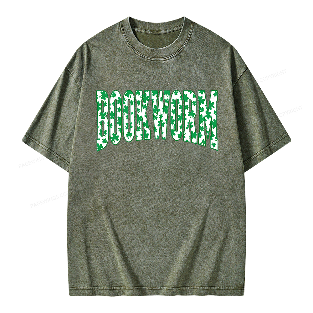 Pagewings St. Patricks Day Bookworm Unisex Washed T-shirt
