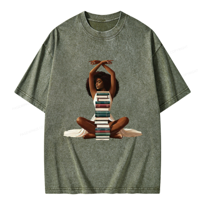 Pagewings Black Girl Reading Unisex Washed T-shirt