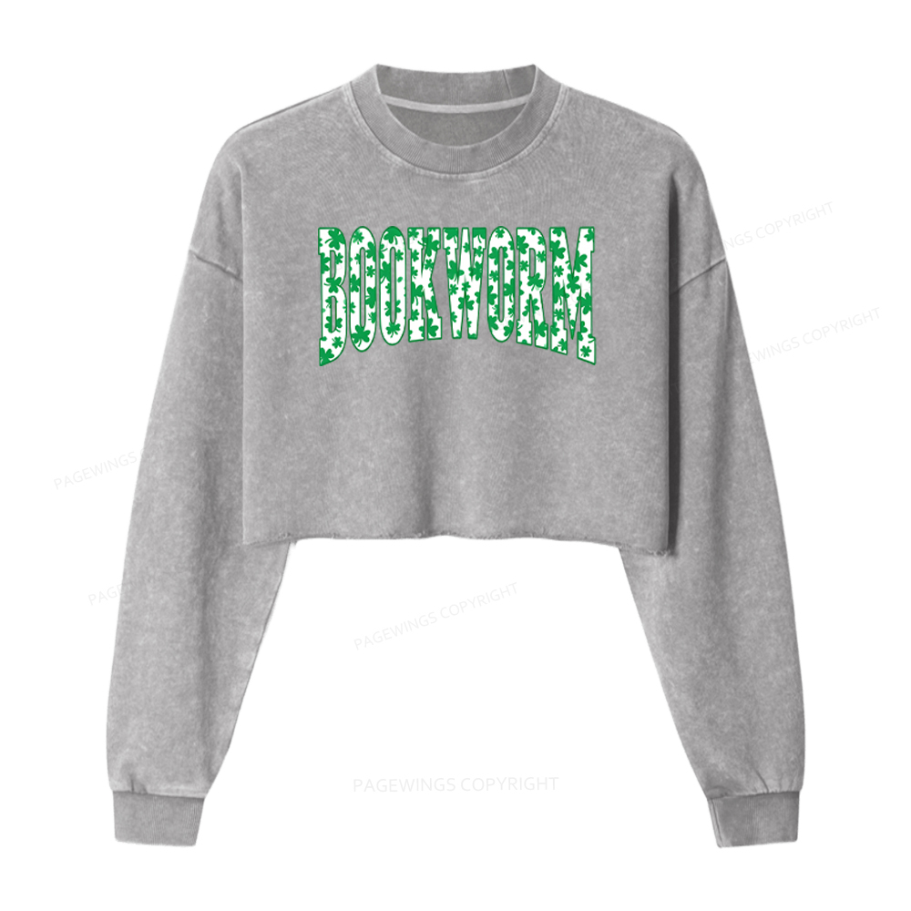 Pagewings St. Patricks Day Bookworm Washed Crop Sweatshirt