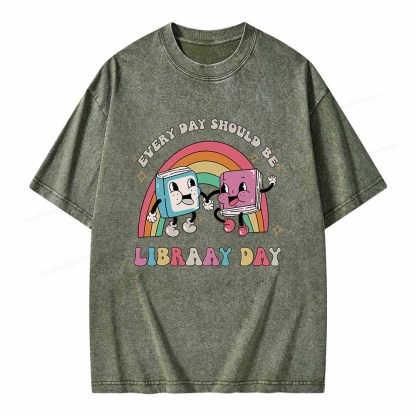 Pagewings Every Day Should be Library Day Unisex Washed T-shirt