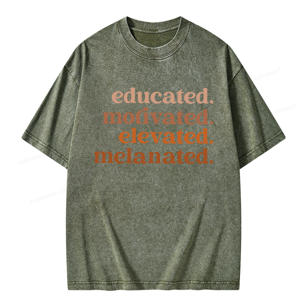 Pagewings Educated Motivated Elevated Melanated Unisex Washed T-shirt