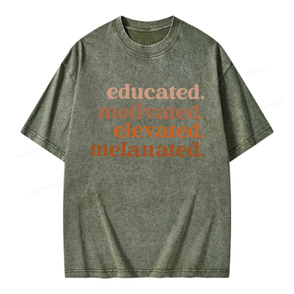 Pagewings Educated Motivated Elevated Melanated Unisex Washed T-shirt