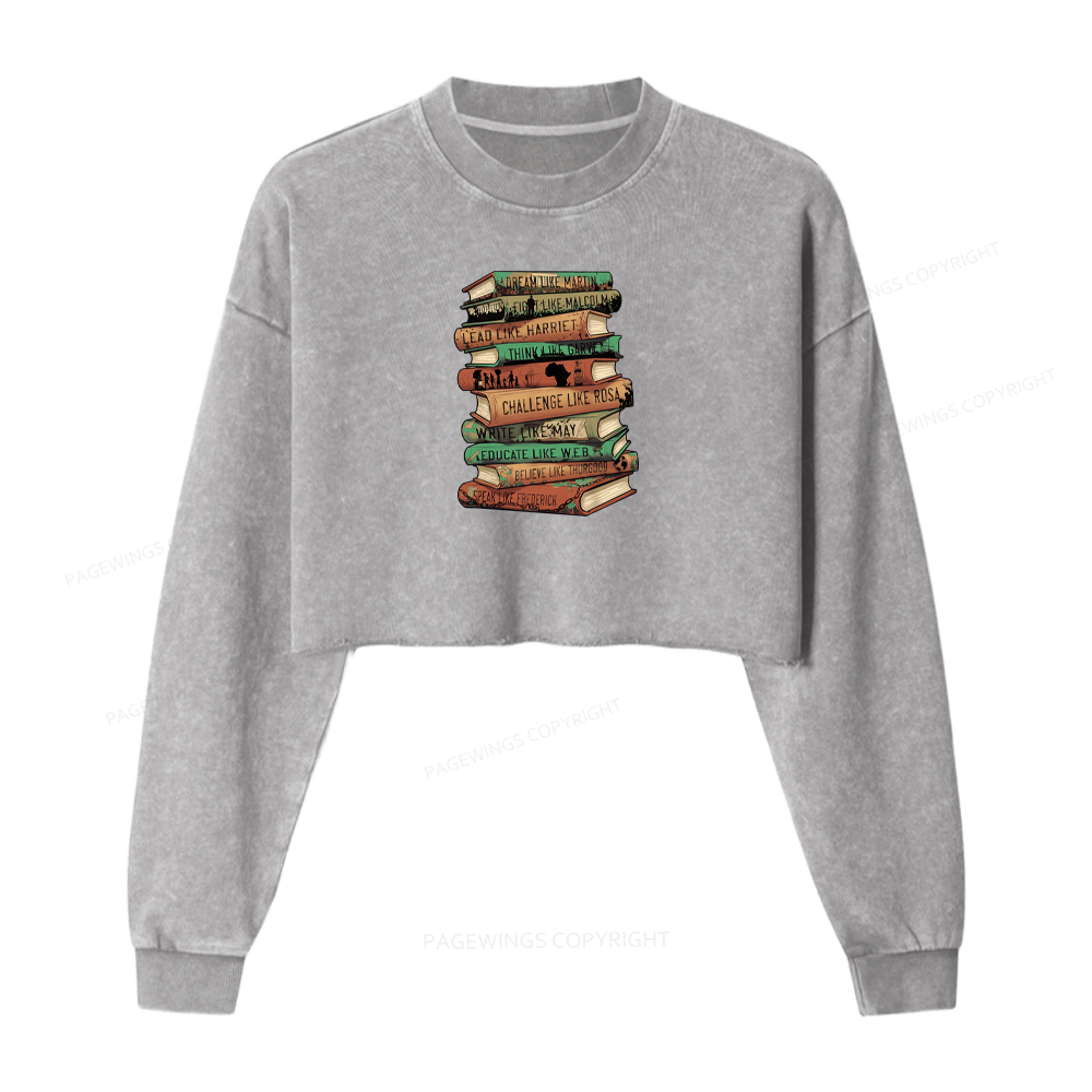 Pagewings Black History Month Books Washed Crop Sweatshirt