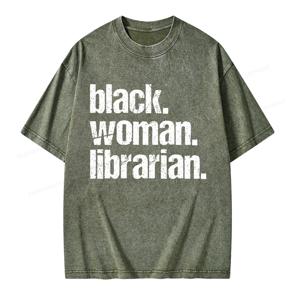Pagewings Black Woman Librarian Unisex Washed T-shirt