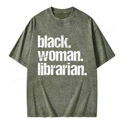 Pagewings Black Woman Librarian Unisex Washed T-shirt