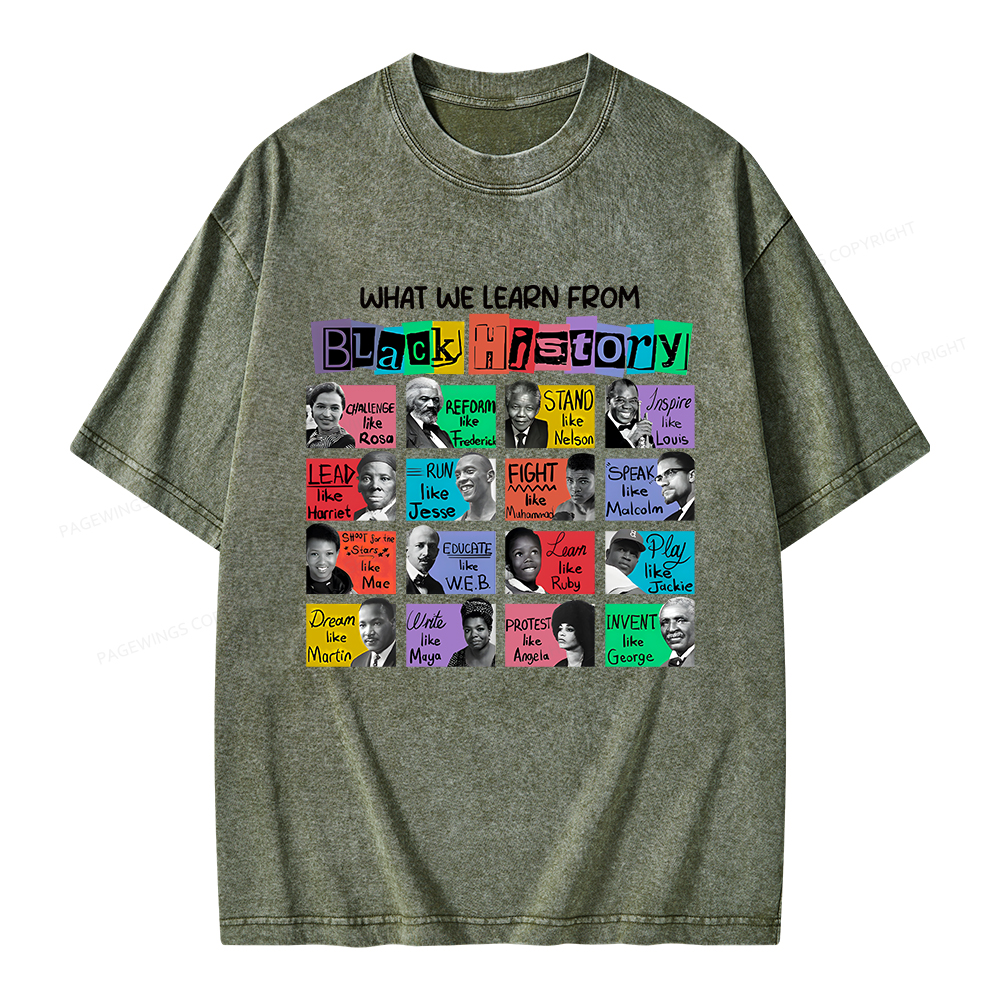 Pagewings What We Learn From Black History Unisex Washed T-shirt