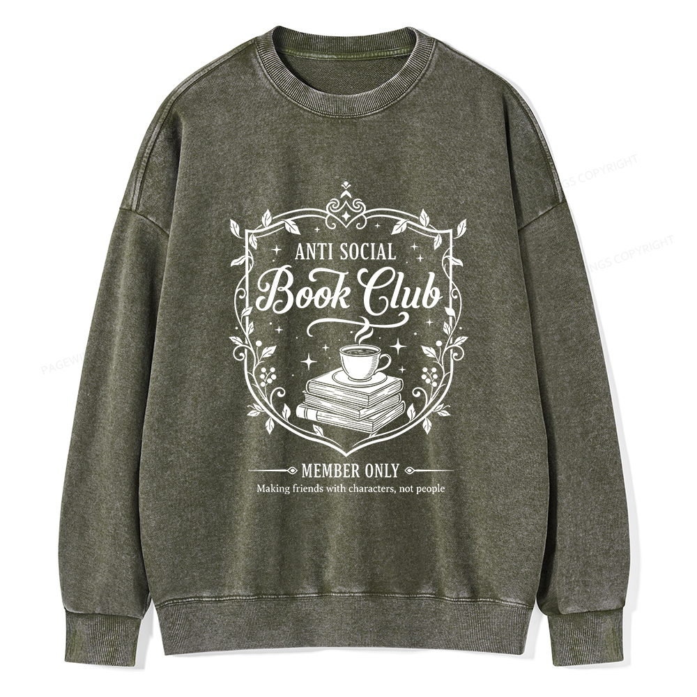 Pagewings Anti Social Book Club Unisex Washed Sweatshirt