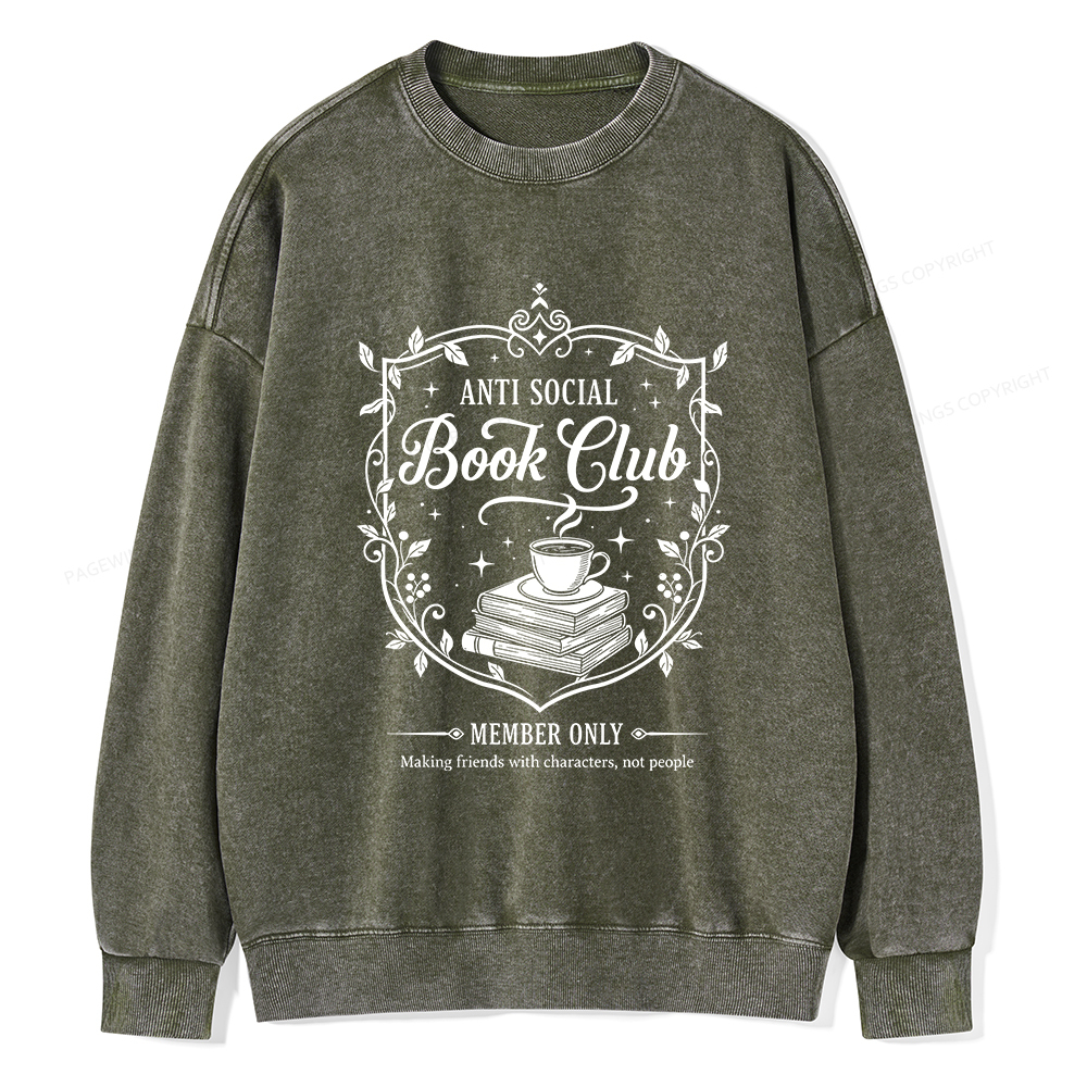 Pagewings Anti Social Book Club Unisex Washed Sweatshirt