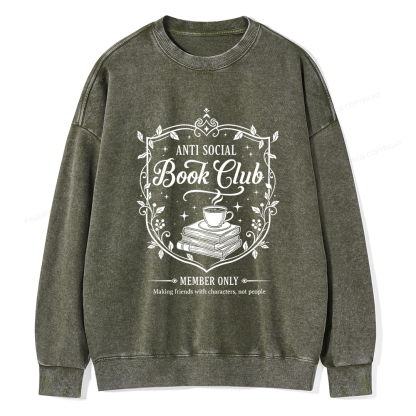 Pagewings Anti Social Book Club Unisex Washed Sweatshirt