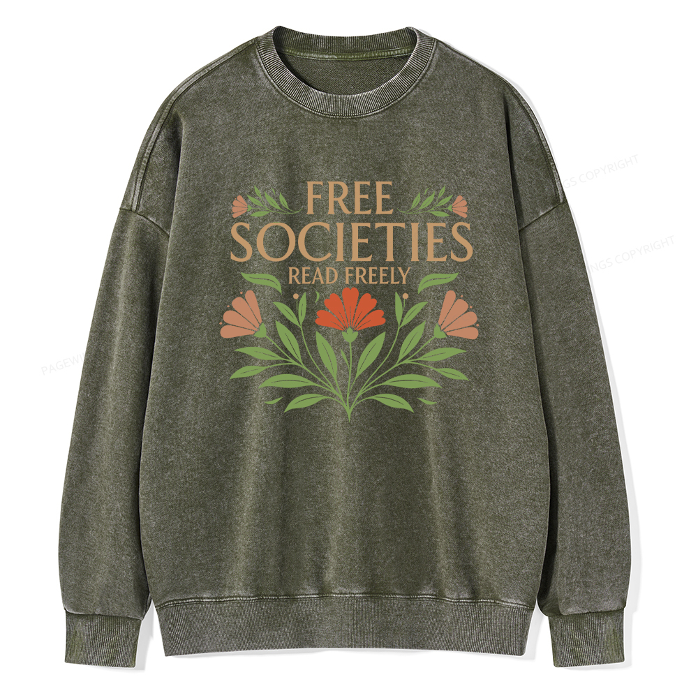 Pagewings Free Societies Read Freely Unisex Washed Sweatshirt