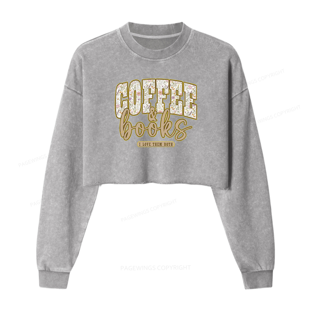 Pagewings Coffee And Books Washed Crop Sweatshirt