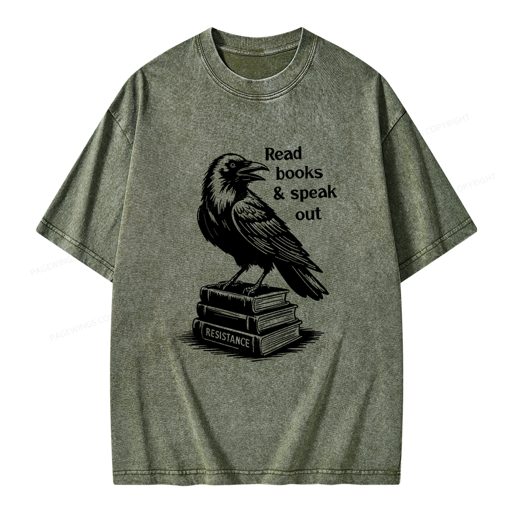 Pagewings Read Books Speak Out Unisex Washed T-shirt