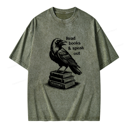 Pagewings Read Books Speak Out Unisex Washed T-shirt