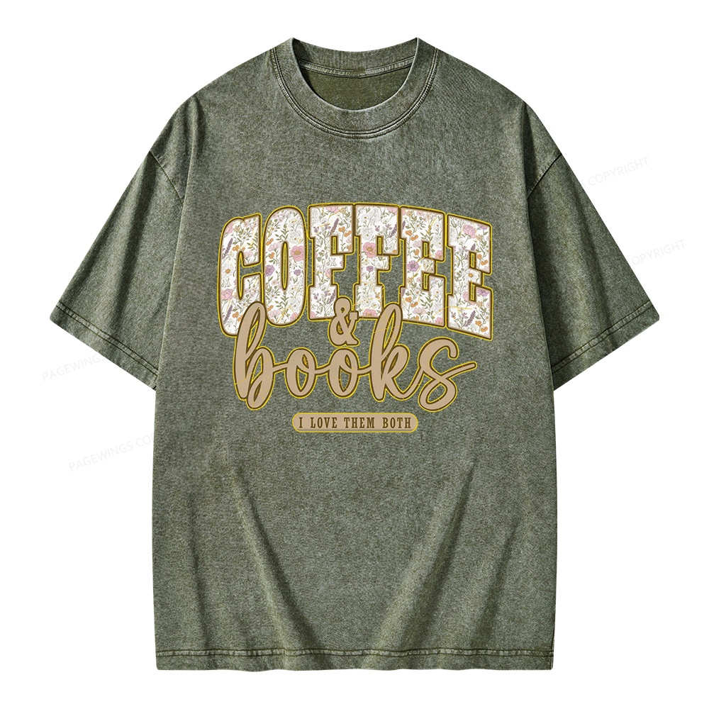 Pagewings Coffee and Books Unisex Washed T-shirt
