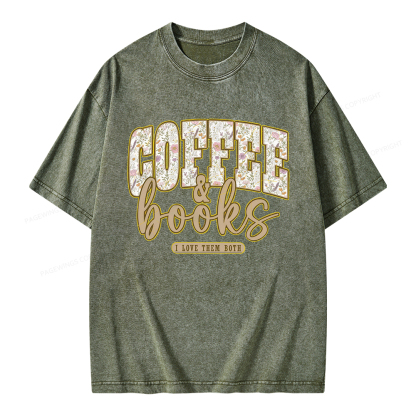 Pagewings Coffee and Books Unisex Washed T-shirt