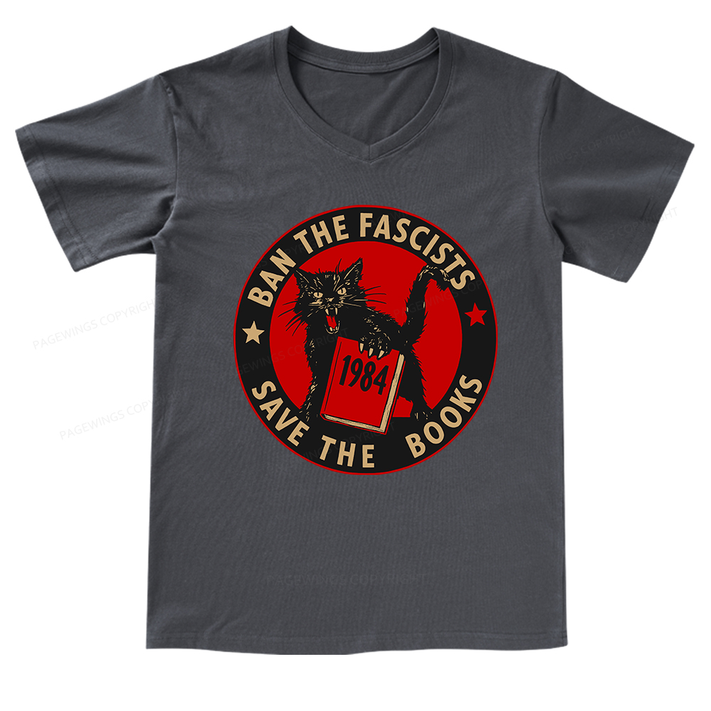 Pagewings Ban The Fascists Save The Books V-neck T-shirt