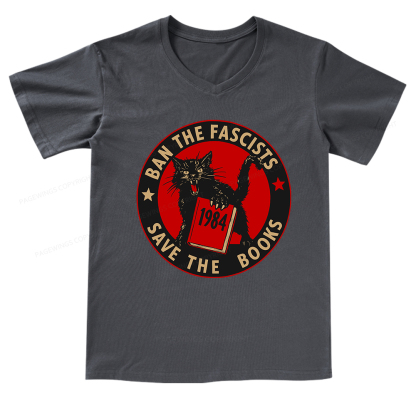Pagewings Ban The Fascists Save The Books V-neck T-shirt