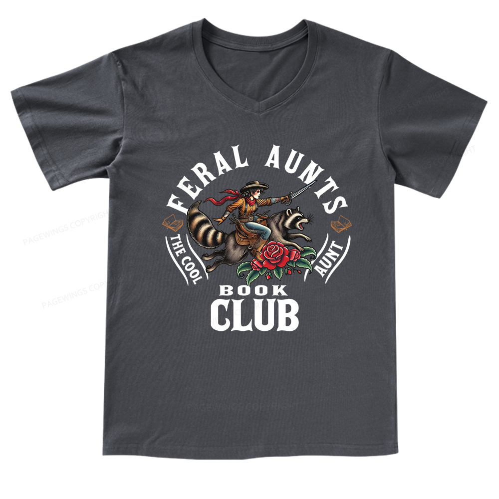 Pagewings Feral Aunt Social Book Club V-neck T-shirt