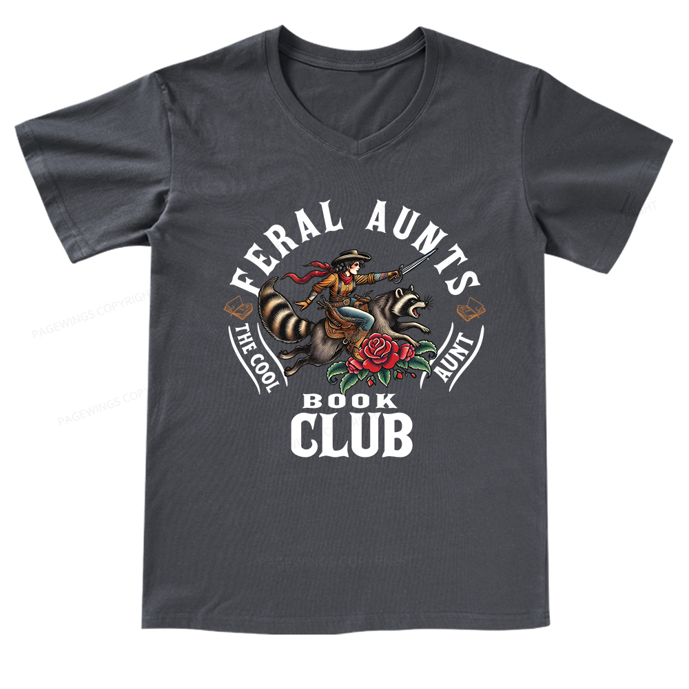 Pagewings Feral Aunt Social Book Club V-neck T-shirt