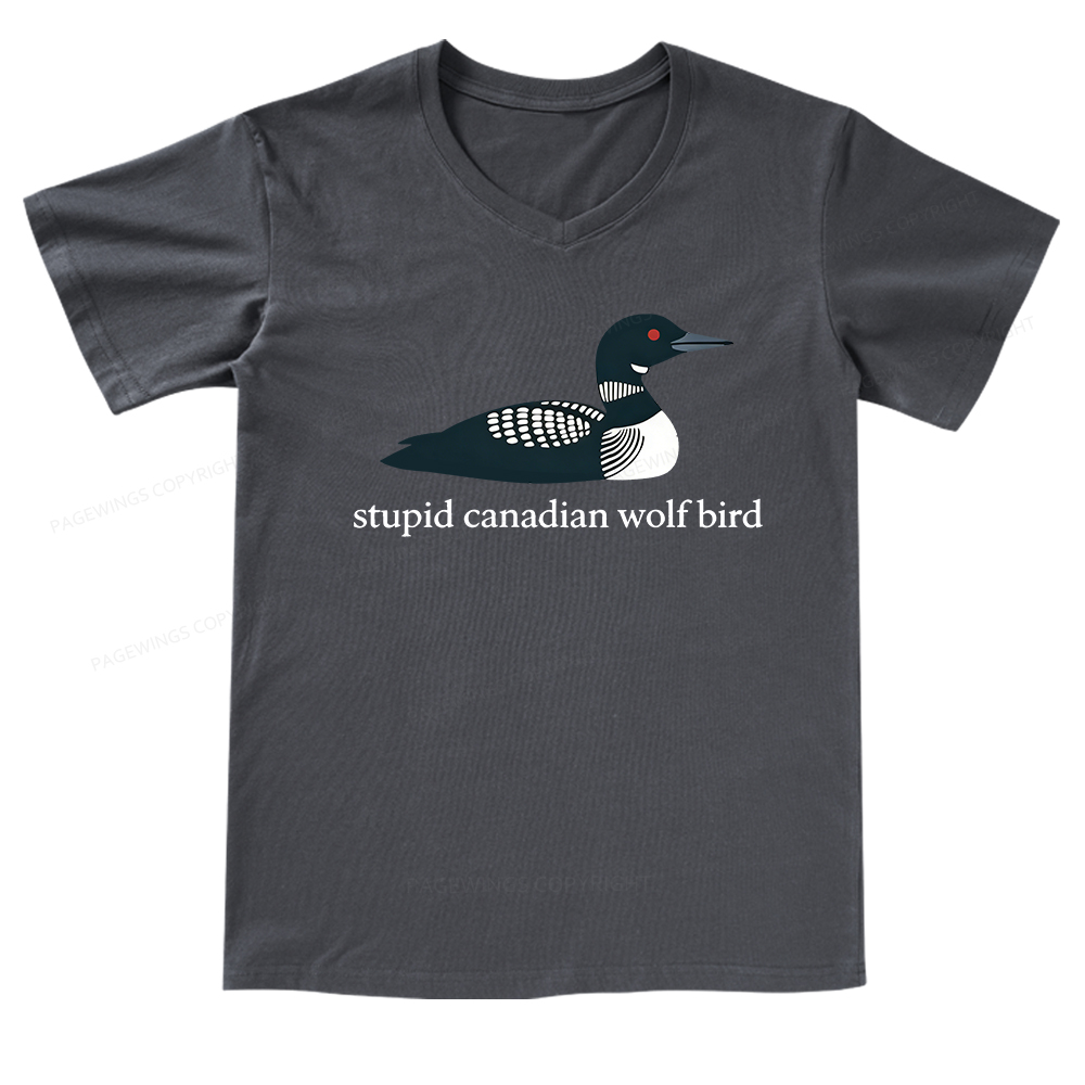 Pagewings Stupid Canadian Wolf Bird V-neck T-shirt