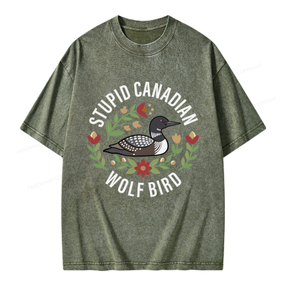 Pagewings  Stupid Canadian Wolf Bird Unisex Washed T-shirt