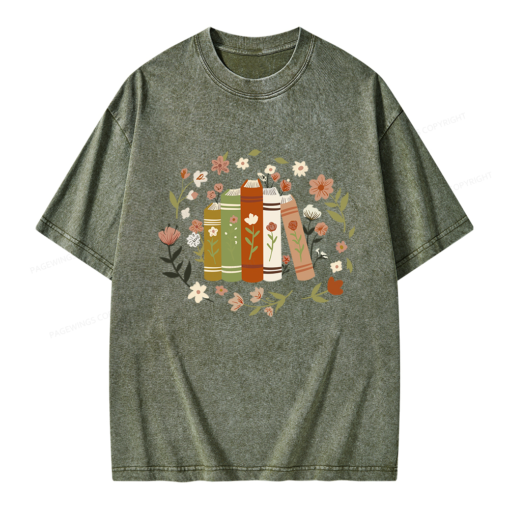 Pagewings Floral Book Unisex Washed T-shirt