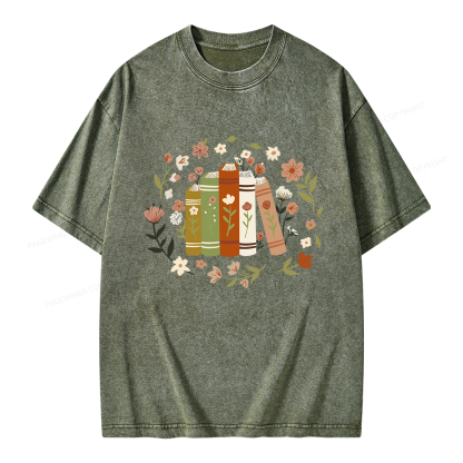 Pagewings Floral Book Unisex Washed T-shirt