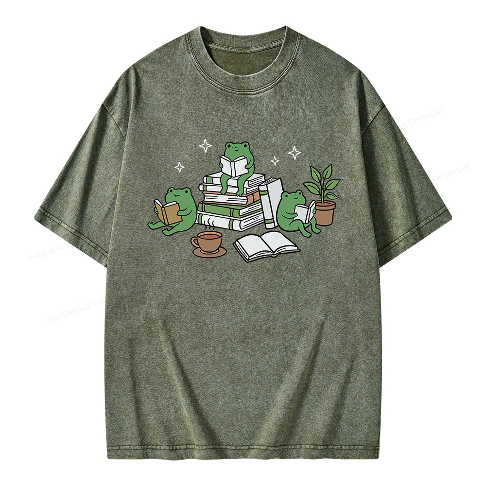Pagewings Frogs and Books Unisex Washed T-shirt