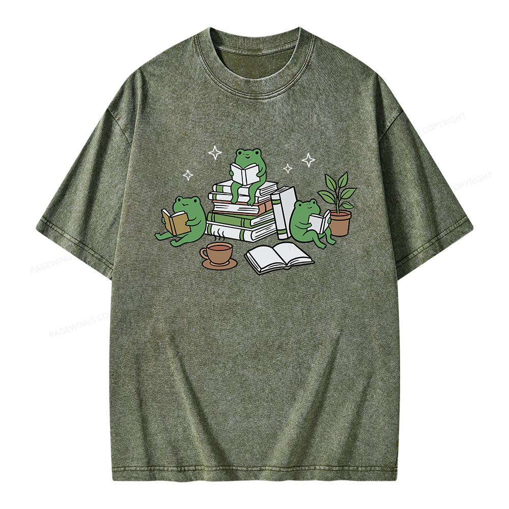 Pagewings Frogs and Books Unisex Washed T-shirt