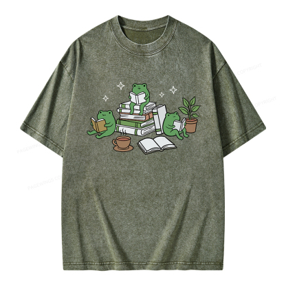 Pagewings Frogs and Books Unisex Washed T-shirt