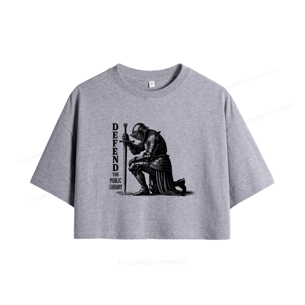 Pagewings Defend the Public Library Women Crop Tops