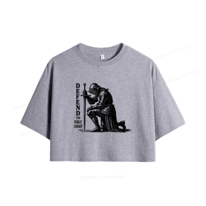Pagewings Defend the Public Library Women Crop Tops