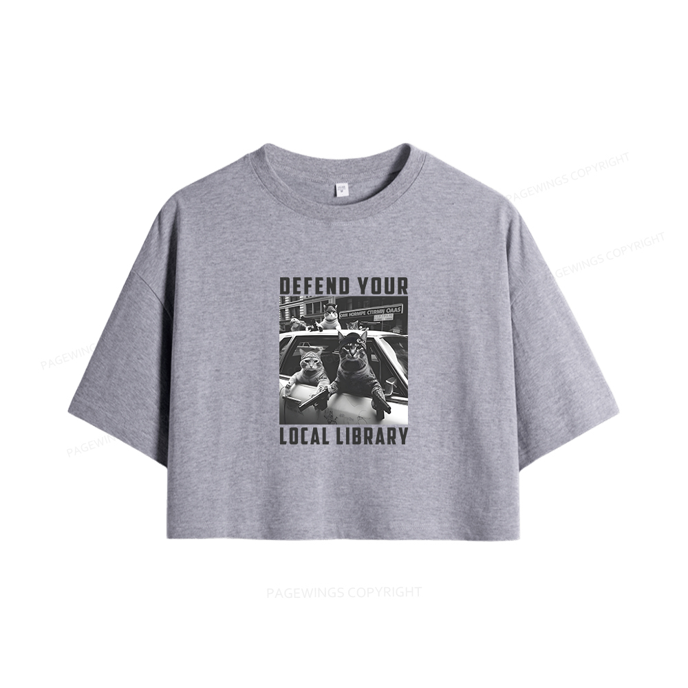 Pagewings Defend Your Local Library Women Crop Tops