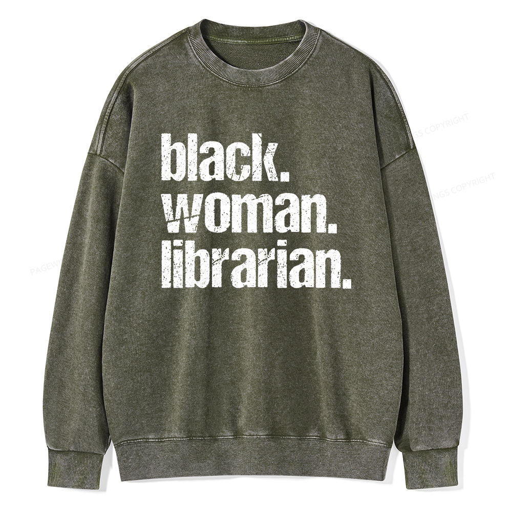 Pagewings Black Woman Librarian Washed Sweatshirt