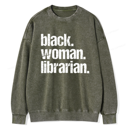 Pagewings Black Woman Librarian Washed Sweatshirt