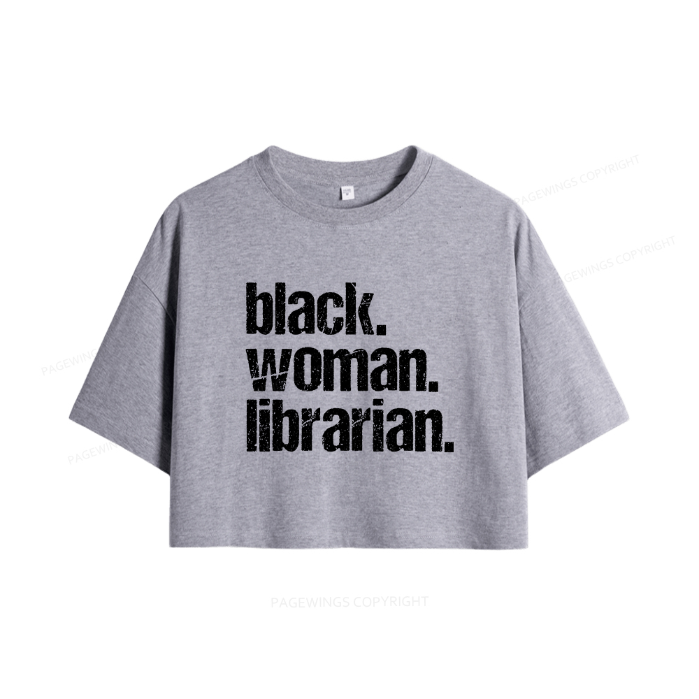 Pagewings Black Woman Librarian Women Crop Tops