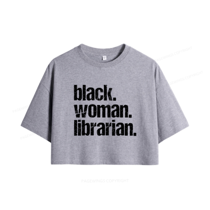 Pagewings Black Woman Librarian Women Crop Tops