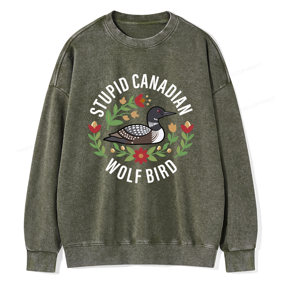 Pagewings Stupid Canadian Wolf Bird Washed Sweatshirt