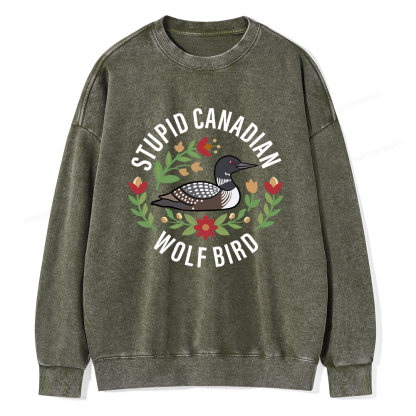 Pagewings Stupid Canadian Wolf Bird Washed Sweatshirt