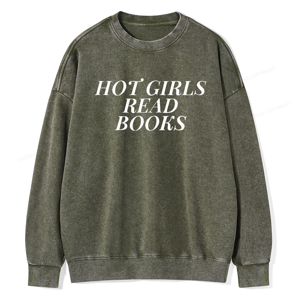 Pagewings Hot Girls Read Books Washed Sweatshirt