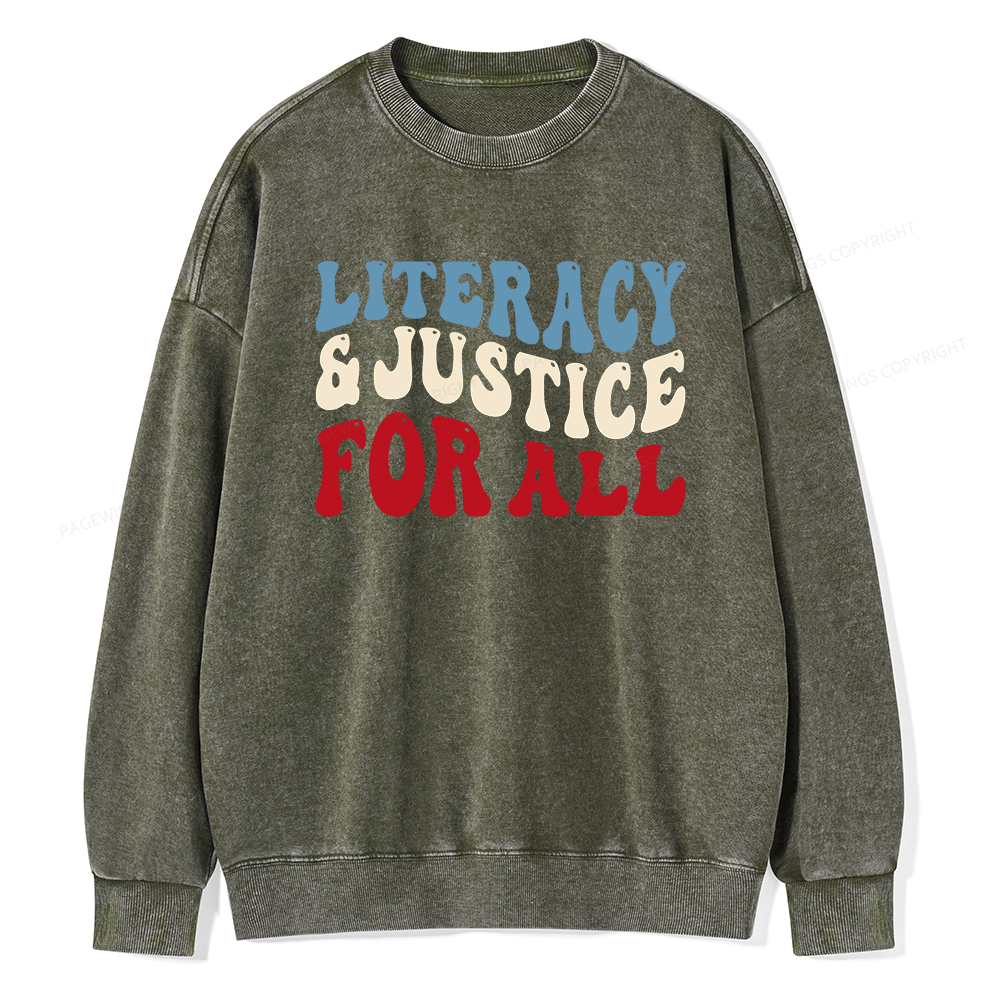 Pagewings Literacy And Justice For All Washed Sweatshirt