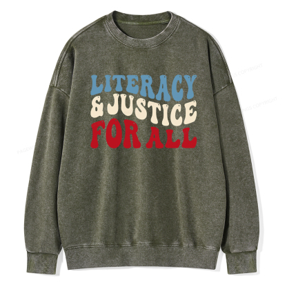 Pagewings Literacy And Justice For All Washed Sweatshirt