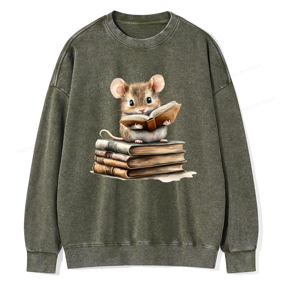 Pagewings Just A Mouse Who Loves Reading Washed Sweatshirt