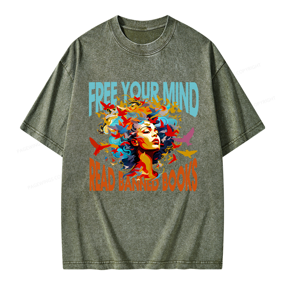 Pagewings Free Your Mind Read Banned Books Unisex Washed T-shirt
