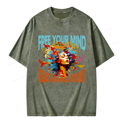 Pagewings Free Your Mind Read Banned Books Unisex Washed T-shirt